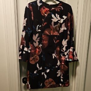 Trina Turk Red and Black Bell Sleeve Sheath Dress